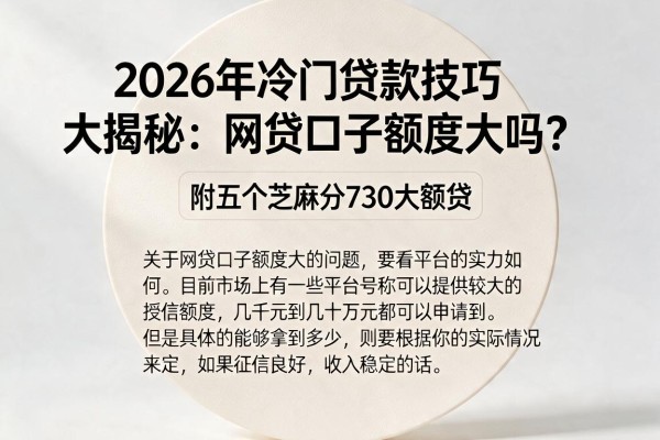 2026年冷门贷款技巧大揭秘:网贷口子额度大吗?附五个芝麻分730大额贷