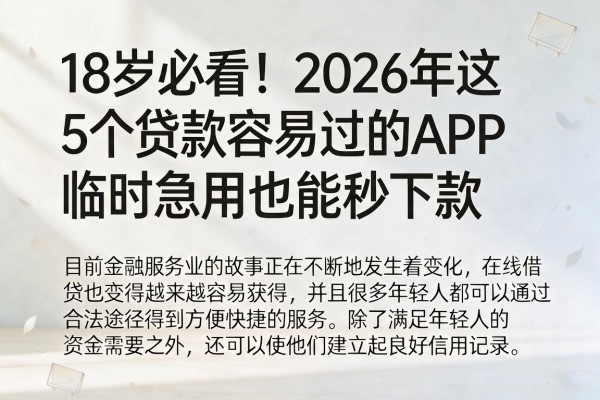 18岁必看!2026年这5个贷款容易过的APP,临时急用也能秒下款