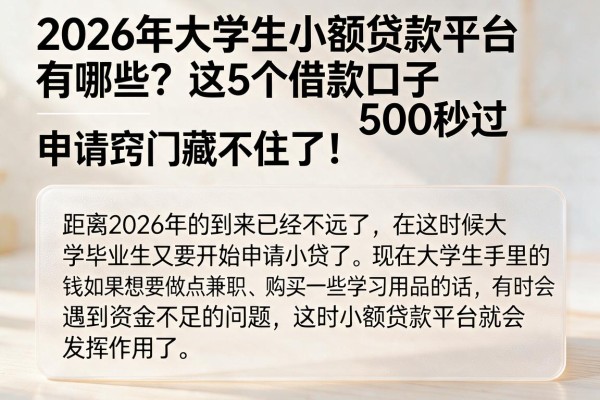 2026年大学生小额贷款平台有哪些?这5个借款口子500秒过,申请窍门藏不住了!