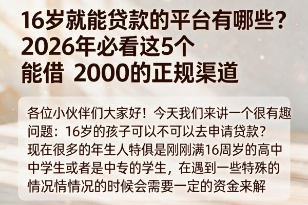 16岁就能贷款的平台有哪些?2026年必看这5个能借2000的正规渠道