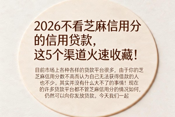 2026不看芝麻信用分的信用贷款，这5个渠道火速收藏！