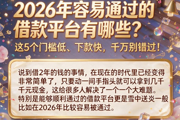2026年容易通过的借款平台有哪些？这5个门槛低、下款快，千万别错过！