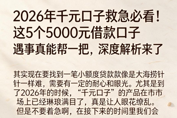 2026年千元口子救急必看!这5个5000元借款口子遇事真能帮一把,深度解析来了