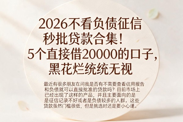 2026不看负债征信秒批贷款合集!5个直接借20000的口子,黑花烂统统无视