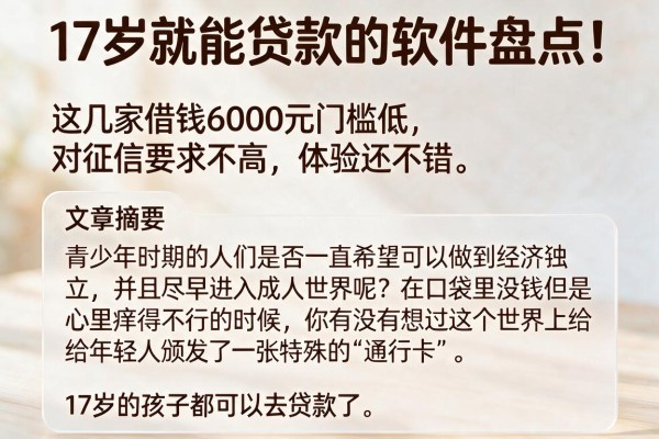 17岁就能贷款的软件盘点！这几家借钱6000元门槛低、对征信要求不高，体验还不错