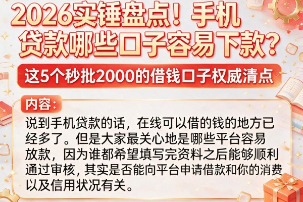 2026实锤盘点!手机贷款哪些口子容易下款?这5个秒批2000的借钱口子权威清点