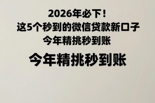 2026年必下!这5个秒到的微信贷款新口子,今年精挑秒到账