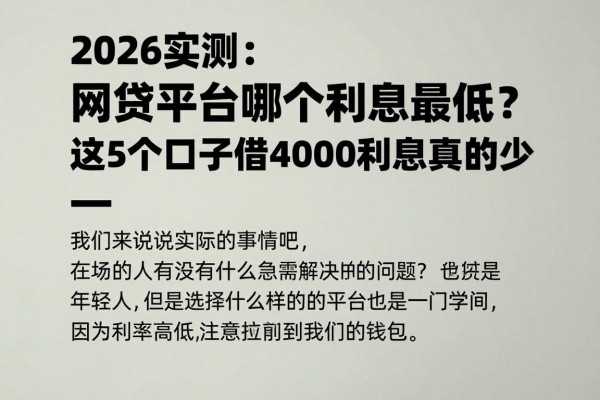 2026实测：网贷平台哪个利息最低？这5个口子借4000利息真的少