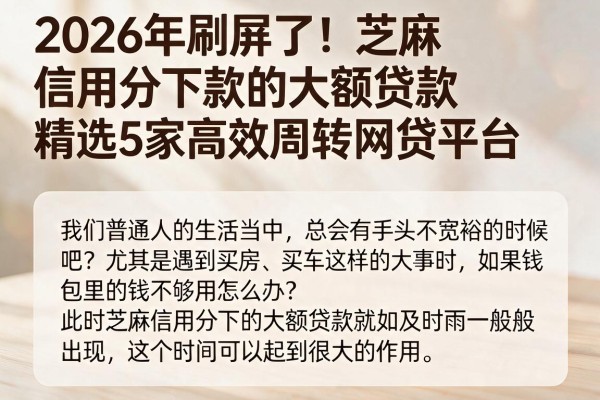 2026年刷屏了!芝麻信用分下款的大额贷款精选5家高效周转网贷平台