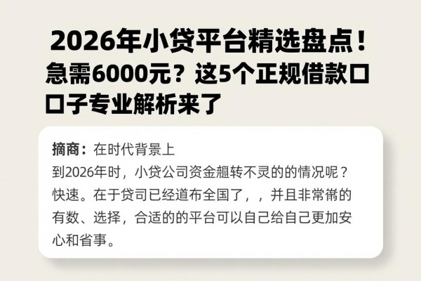 2026年小贷平台精选盘点!急需6000元?这5个正规借款口子专业解析来了