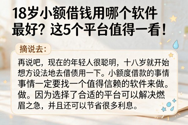 18岁小额借钱用哪个软件最好?这5个平台值得一看!
