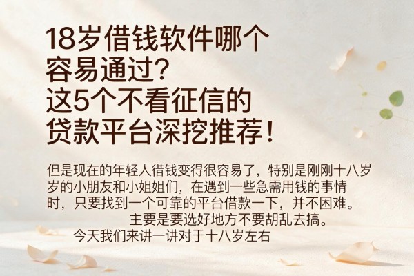 18岁借钱软件哪个容易通过?这5个不看征信的贷款平台深挖推荐!