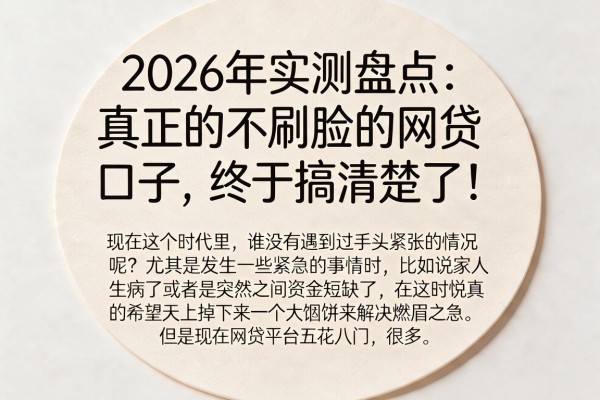 2026年实测盘点：真正的不刷脸的网贷口子，终于搞清楚了！