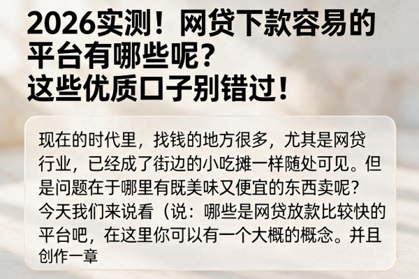2026实测!网贷下款容易的平台有哪些呢?这些优质口子别错过!