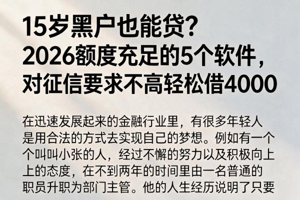 15岁黑户也能贷?2026额度充足的5个软件,对征信要求不高轻松借4000