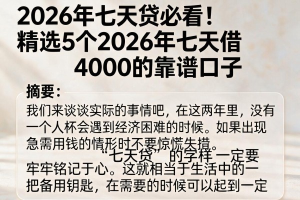 2026年七天贷必看!精选5个2026年七天借4000的靠谱口子