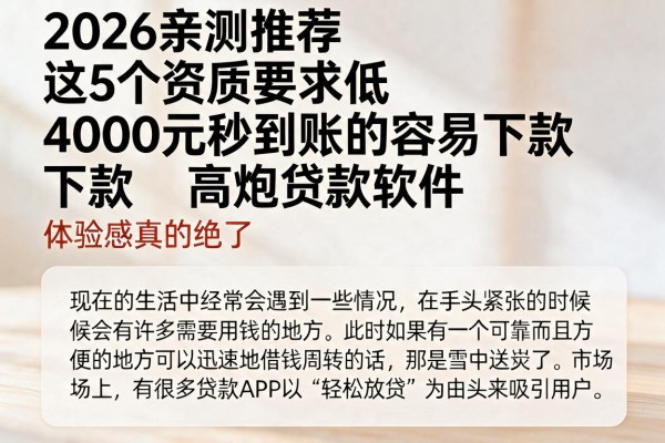 2026亲测推荐:这5个资质要求低、4000元秒到账的容易下款高炮贷款软件,体验感真的绝了