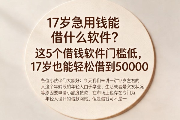 17岁急用钱能借什么软件?这5个借钱软件门槛低,17岁也能轻松借到50000