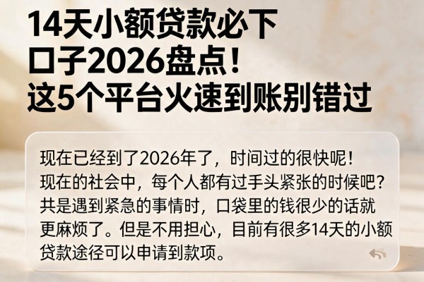 14天小额贷款必下口子2026盘点!这5个平台火速到账别错过
