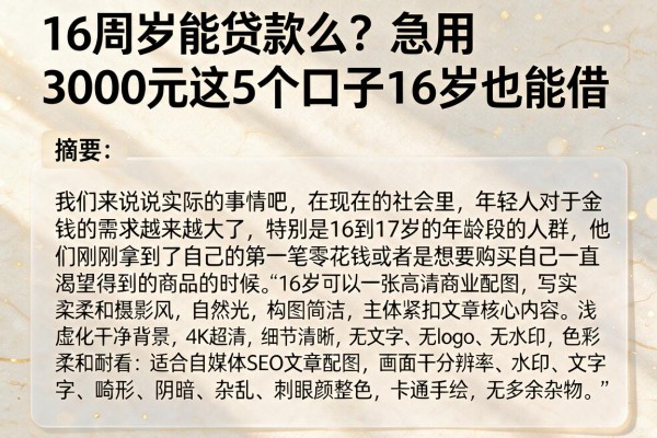 16周岁能贷款么？急用3000元这5个口子16岁也能借