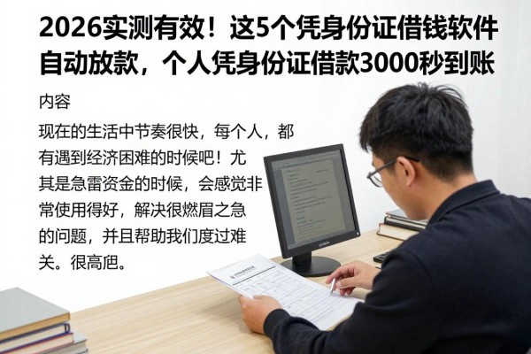 2026实测有效!这5个凭身份证借钱软件自动放款,个人凭身份证借款3000秒到账