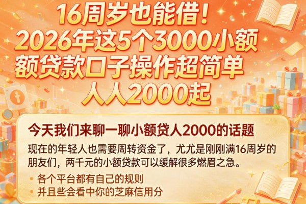 16周岁也能借！2026年这5个3000小额贷款口子操作超简单，人人2000起