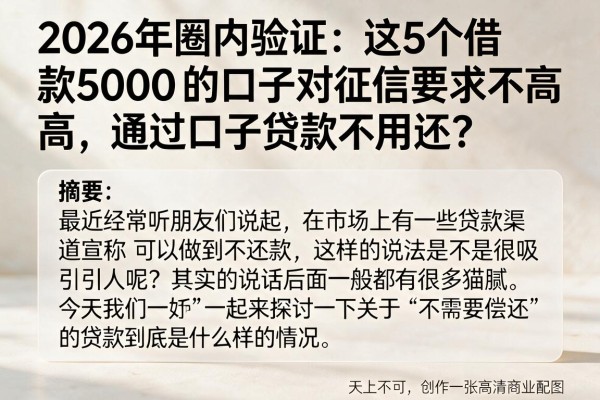 2026年圈内验证:这5个借款5000的口子对征信要求不高,通过口子贷款不用还?