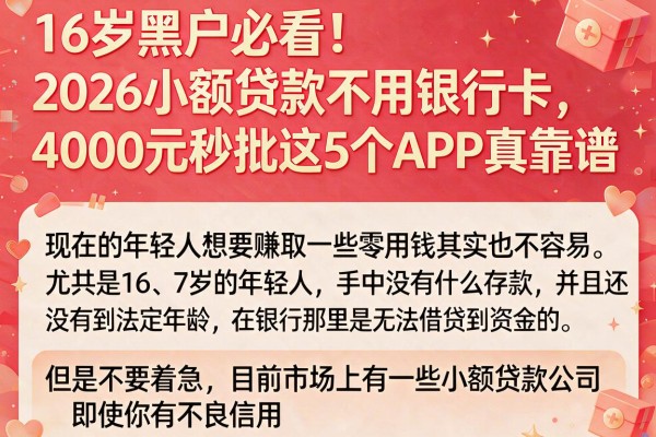 16岁黑户必看!2026小额贷款不用银行卡,4000元秒批这5个APP真靠谱