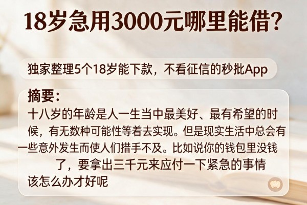 18岁急用3000元哪里能借？独家整理5个18岁能下款、不看征信的秒批App