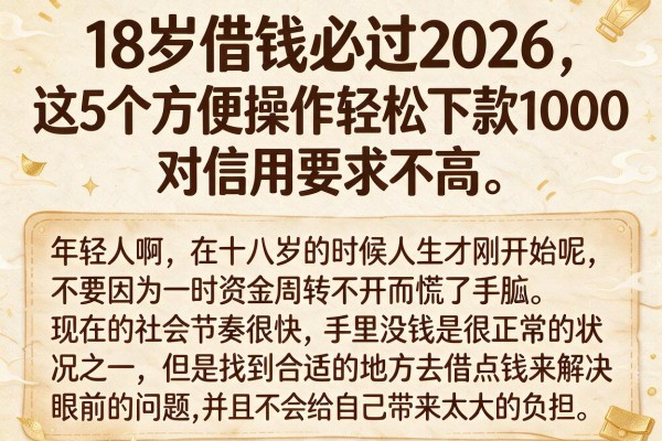 18岁借钱必过2026，这5个方便操作轻松下款1000，对信用要求不高