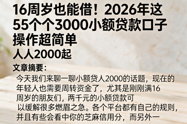 16周岁也能借!2026年这5个3000小额贷款口子操作超简单,人人2000起