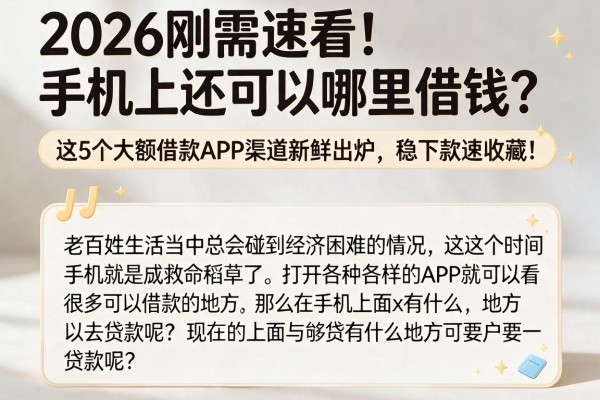 2026刚需速看!手机上还可以哪里借钱?这5个大额借款APP渠道新鲜出炉,稳下款速收藏!