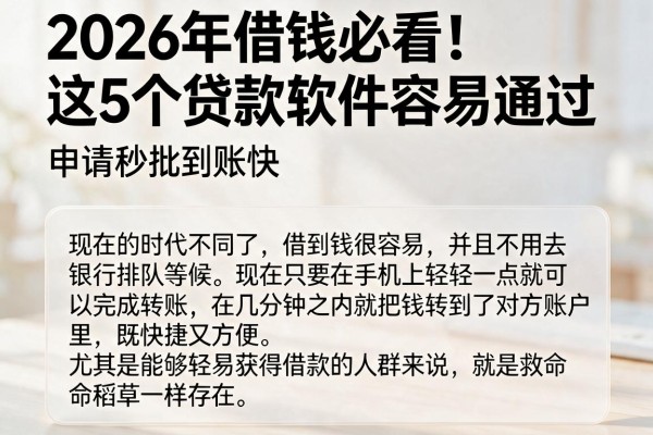2026年借钱必看!这5个贷款软件容易通过,申请秒批到账快