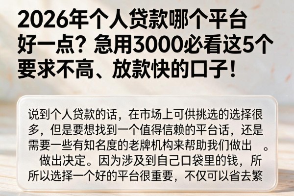 2026年个人贷款哪个平台好一点?急用3000必看这5个要求不高、放款快的口子!