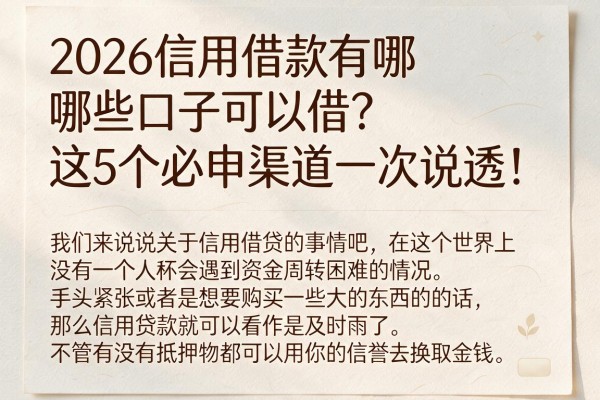2026信用借款有哪些口子可以借?这5个必申渠道一次说透!