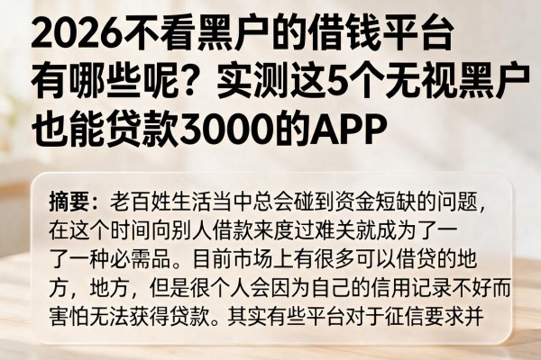 2026不看黑户的借钱平台有哪些呢?实测这5个无视黑户也能贷款3000的APP