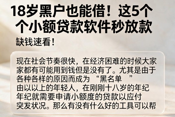 18岁黑户也能借!这5个小额贷款软件秒放款,缺钱速看