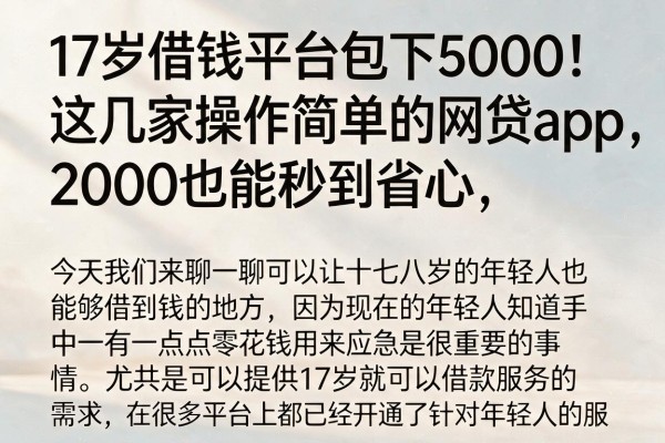 17岁借钱平台包下5000!这几家操作简单的网贷app,2000也能秒到省心