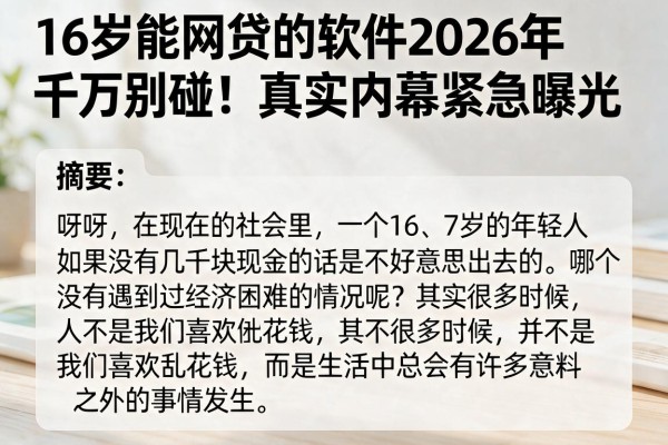 16岁能网贷的软件2026年千万别碰!真实内幕紧急曝光