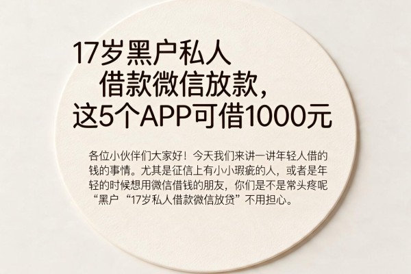 17岁黑户私人借款微信放款，这5个APP可借1000元