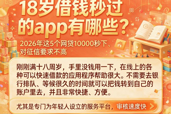 18岁借钱秒过的app有哪些？2026年这5个网贷10000秒下、对征信要求不高