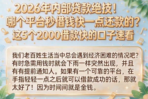 2026年内部贷款绝技！哪个平台秒借钱快一点还款的？这5个2000借款快的口子速看