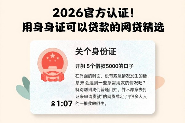 2026官方认证!用身份证可以贷款的网贷精选,这5个借款5000的口子无视身份证也能下款