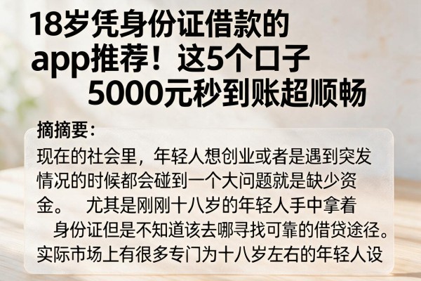 18岁凭身份证借款的app推荐！这5个口子5000元秒到账超顺畅