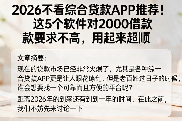 2026不看综合贷款APP推荐!这5个软件对2000借款要求不高,用起来超顺