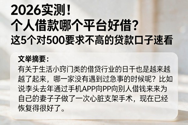 2026实测！个人借款哪个平台好借？这5个对500要求不高的贷款口子速看