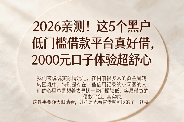 2026亲测!这5个黑户低门槛借款平台真好借,2000元口子体验超舒心