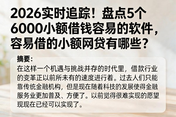 2026实时追踪!盘点5个6000小额借钱容易的软件,容易借的小额网贷有哪些?