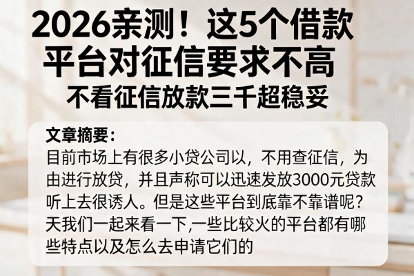 2026亲测!这5个借款平台对征信要求不高,不看征信放款三千超稳妥