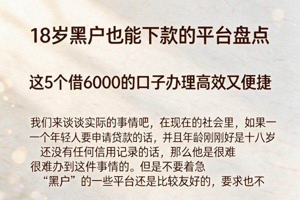18岁黑户也能下款的平台盘点,这5个借6000的口子办理高效又便捷